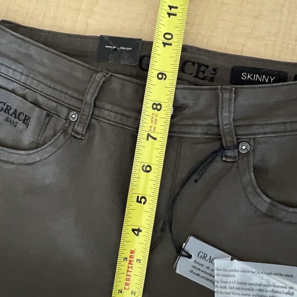 GRACE in LA Women's Jeans Size 29 Skinny Stripe Side Stretch Raw Hem Olive Green - Picture 10 of 13